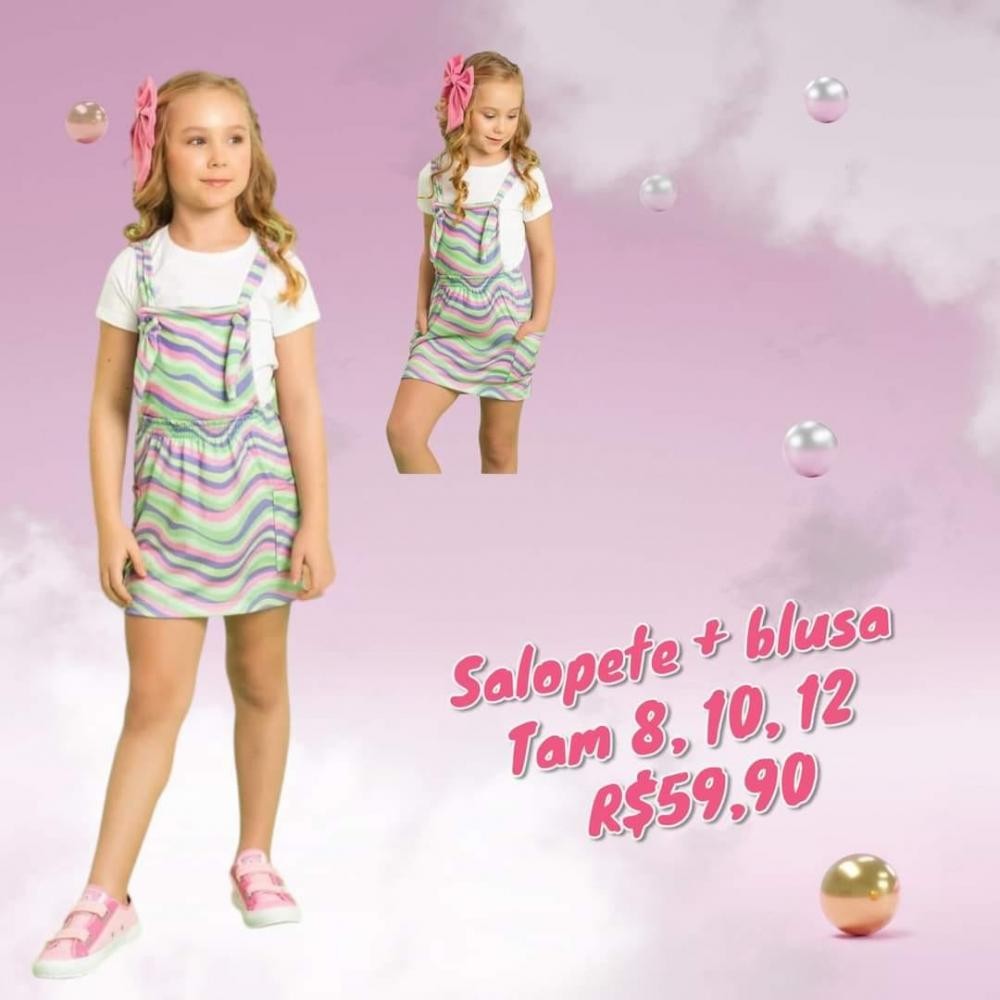 SALOPETE LISTRAS + BLUSA  TAM 12