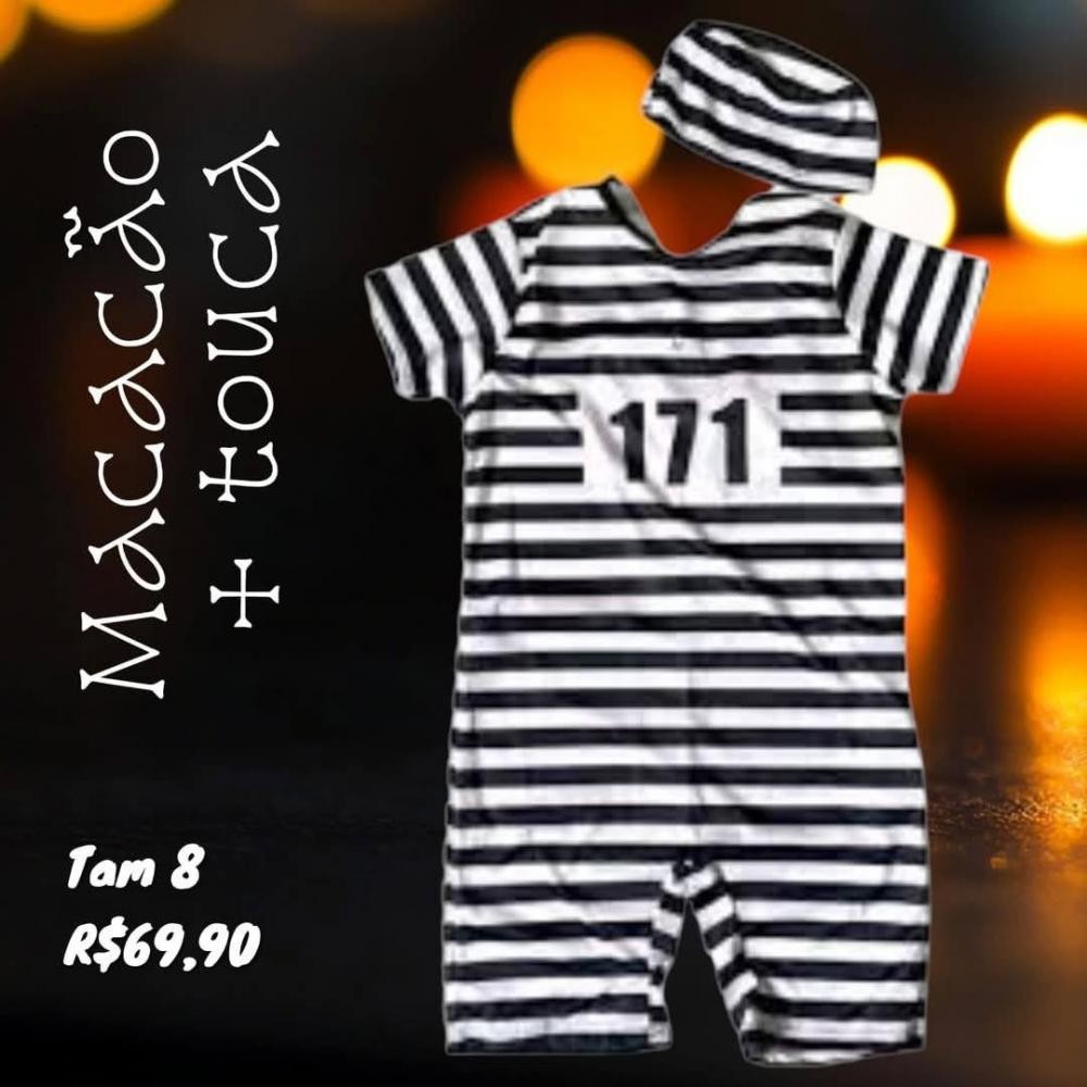 FANTASIA MACACAO C/ CHAPEU PRESIDIARIO  TAM 8