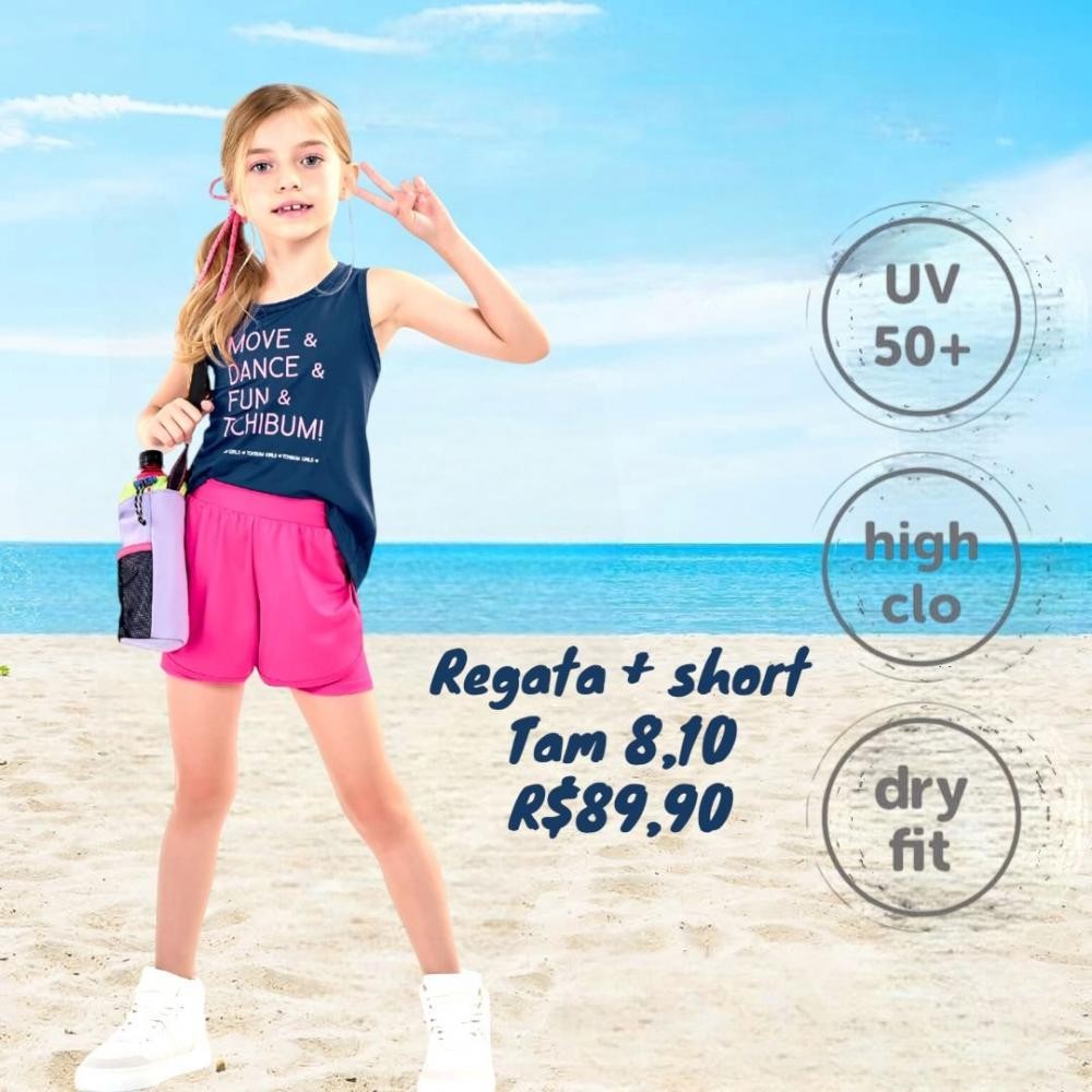 CONJ PRAIA SHORT + REGATA AZUL TAM 8
