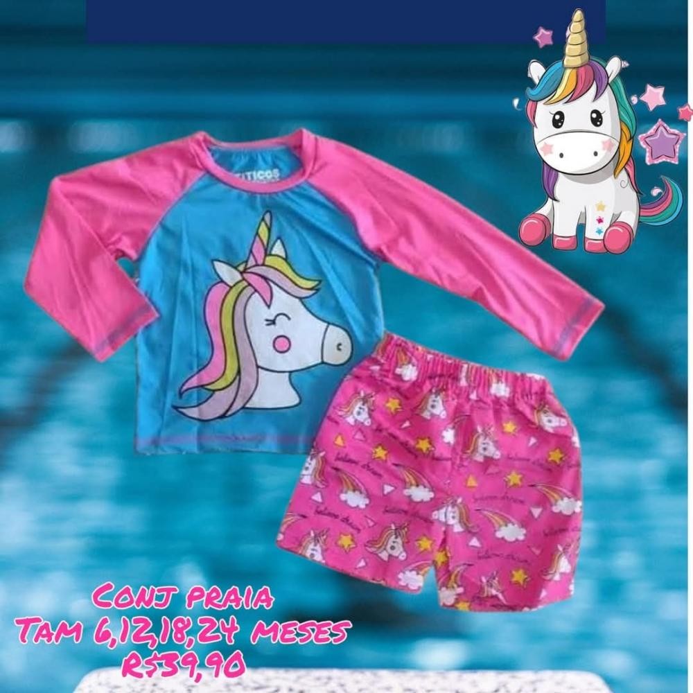 CONJ PRAIA BLUSA + SHORT UNICORNIO MESES  TAM 6