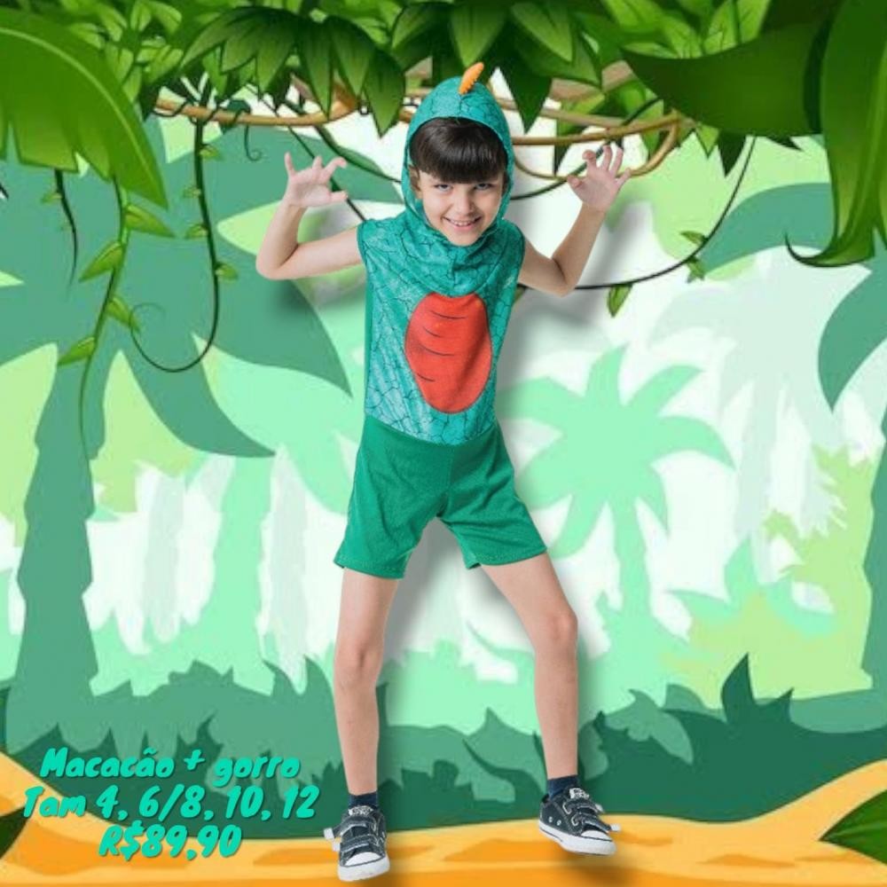 FANTASIA DINOSSAURO + GORRO /8  TAM 6