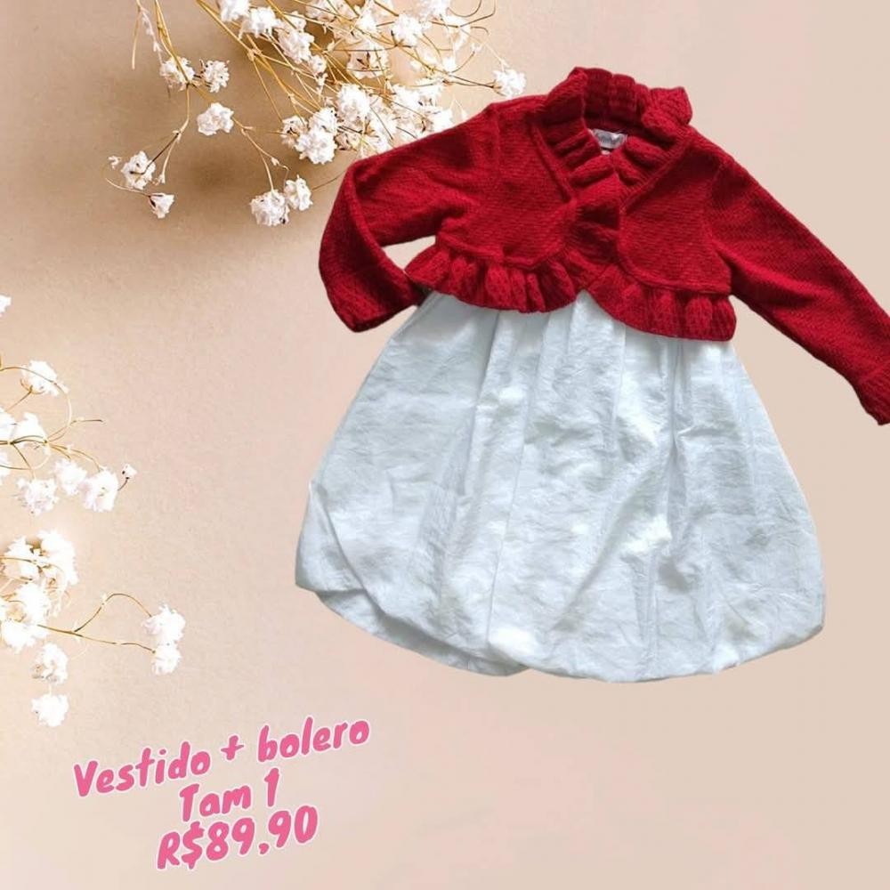 CONJ VESTIDO + BOLERO VERM BRANCO TAM 1