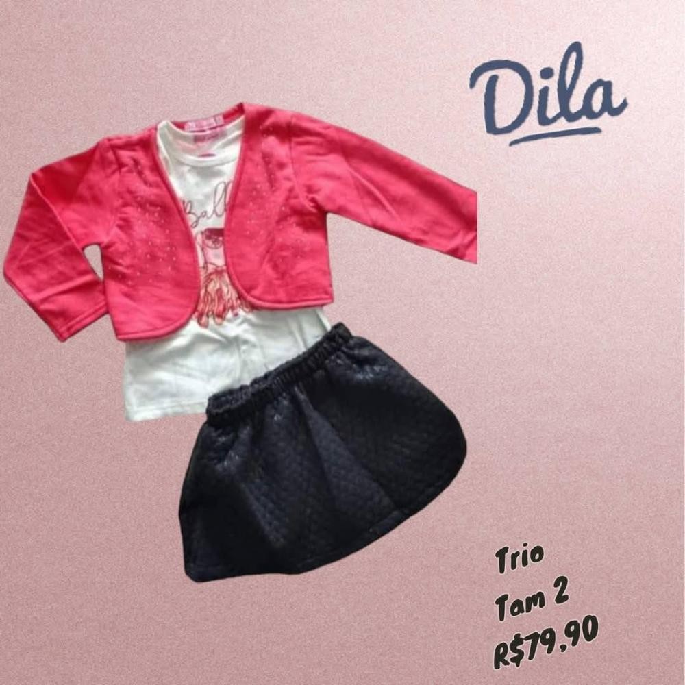 TRIO BLUSA CASACO E SAIA PRETA  TAM 2