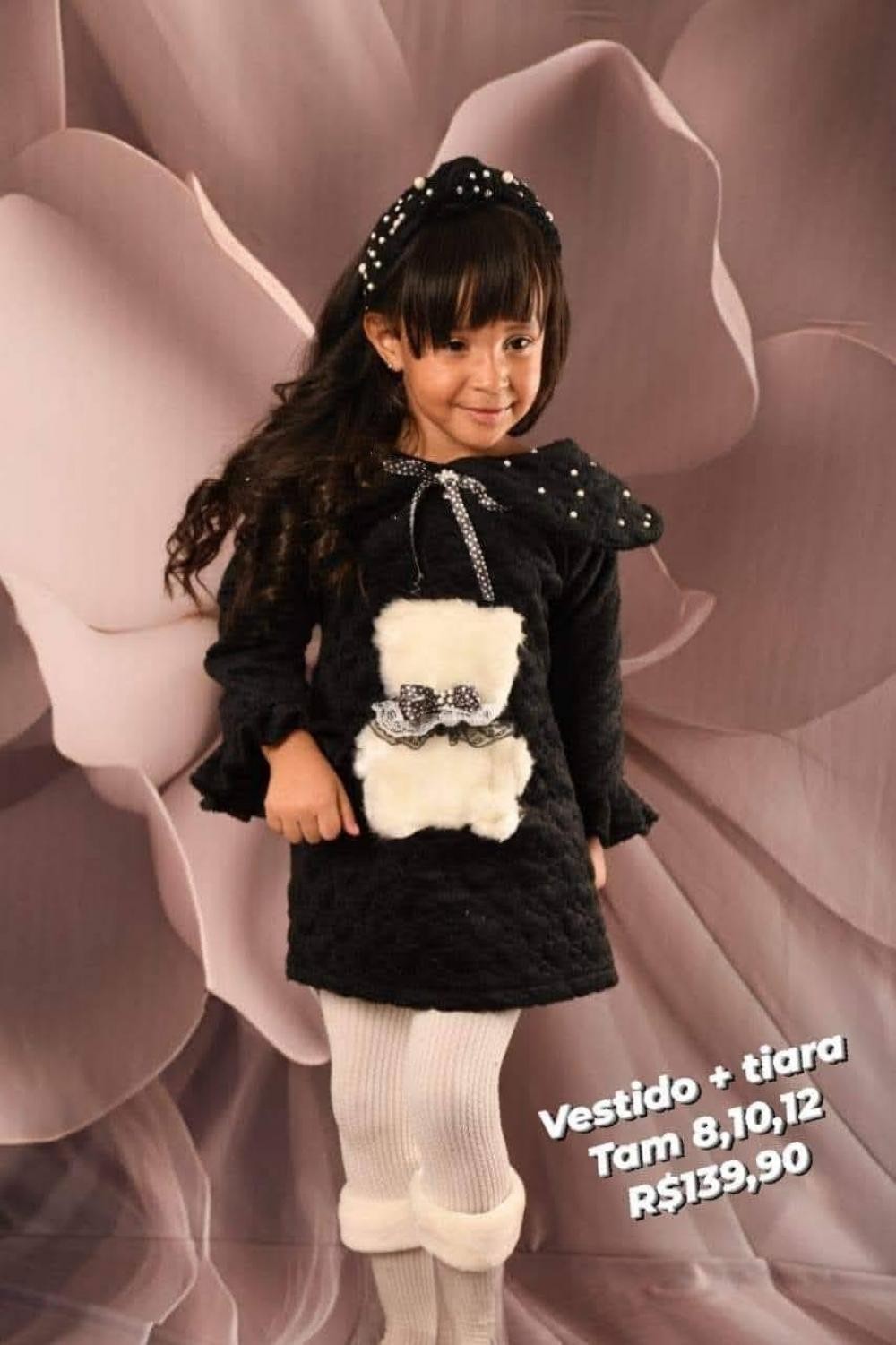 VESTIDO ML + TIARA PRETO TAM 12