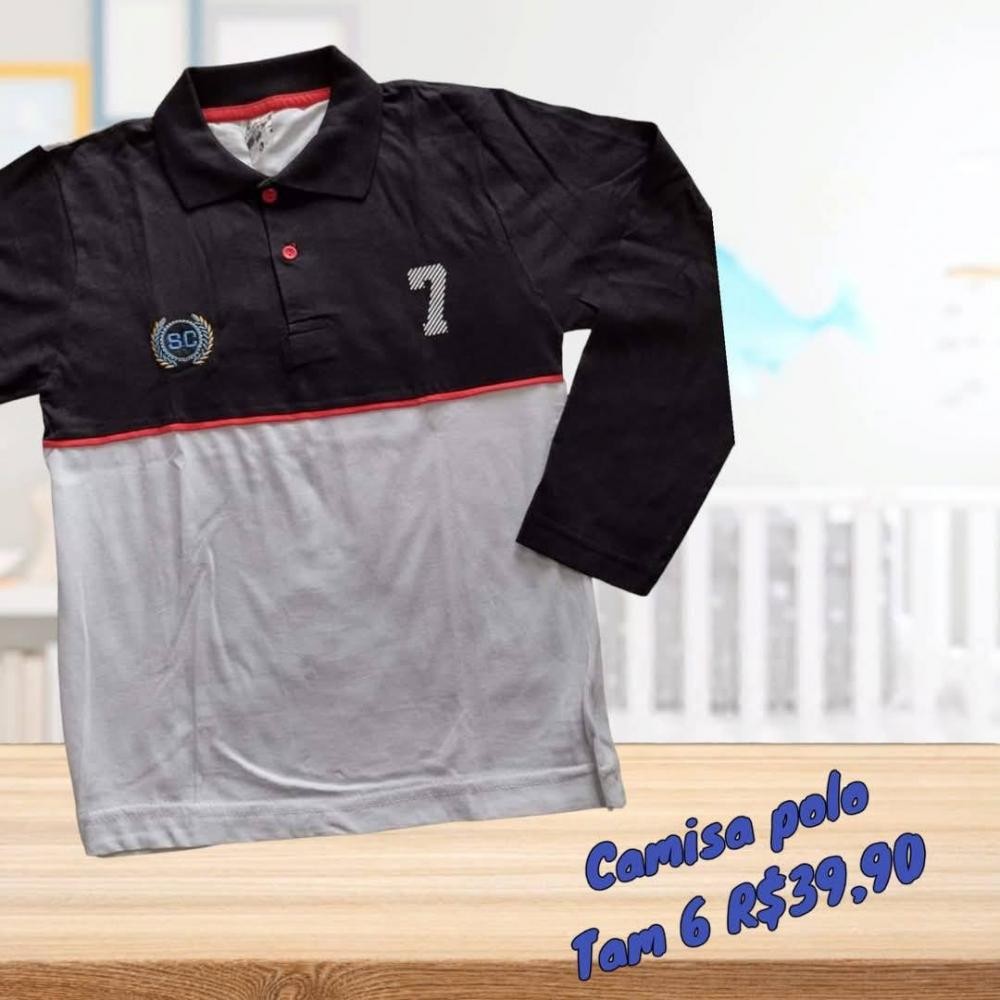CAMISA POLO ML PRETA/BRANCA TAM 6