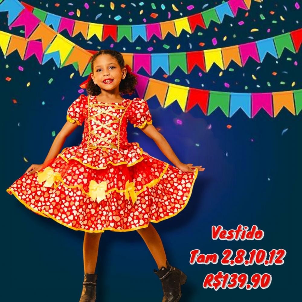 VESTIDO JUNINA CORACOES  TAM 10