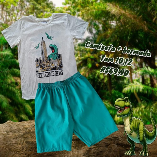 CONJ BERMUDA + CAMISETA DINOSSAURO  TAM 10