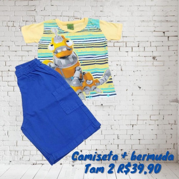 CONJ BERMUDA SARJA + CAMISETA ROBO  TAM 2