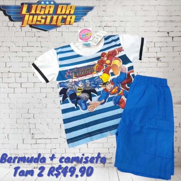 CONJ BERMUDA + CAMISETA LIGA DA JUSTICA  TAM 2