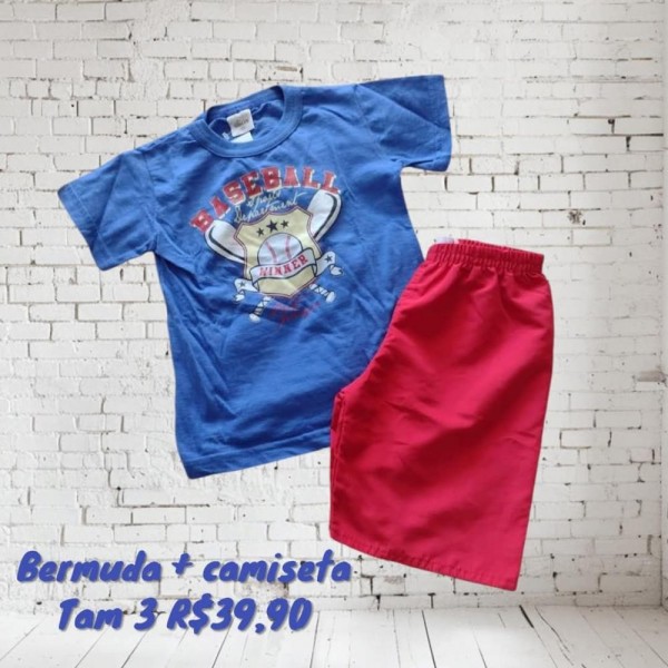 CONJ BERMUDA + CAMISETA BASEBALL  TAM 3
