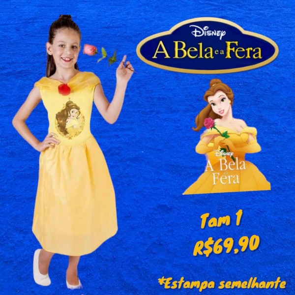 FANTASIA VESTIDO BELA FERA AMARELO TAM 1