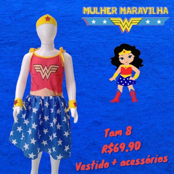 FANTASIA VESTIDO MULHER MARAVILHA  TAM 8