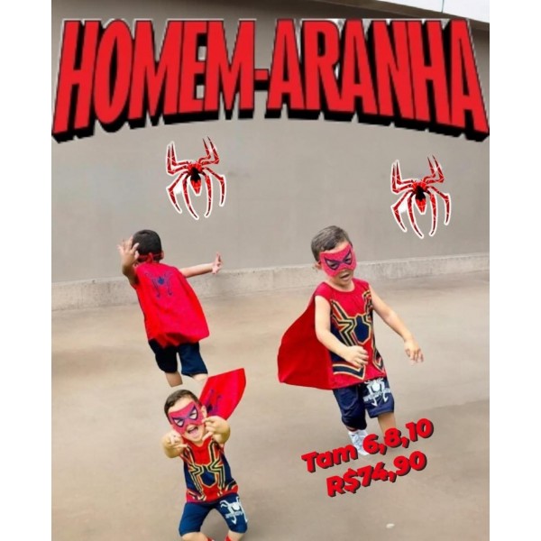 FANTASIA HOMEM ARANHA BERMUDA+REGATA+CAPA  TAM 10