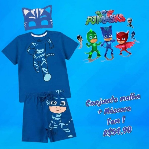 FANTASIA PJ MASK + MASCARA BERMUDA + BLUSA  TAM 2