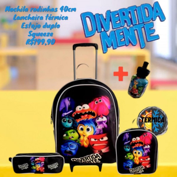 MOCHILA DIVERTIDAMENTE + LANC + ESTOJO + RODINHAS