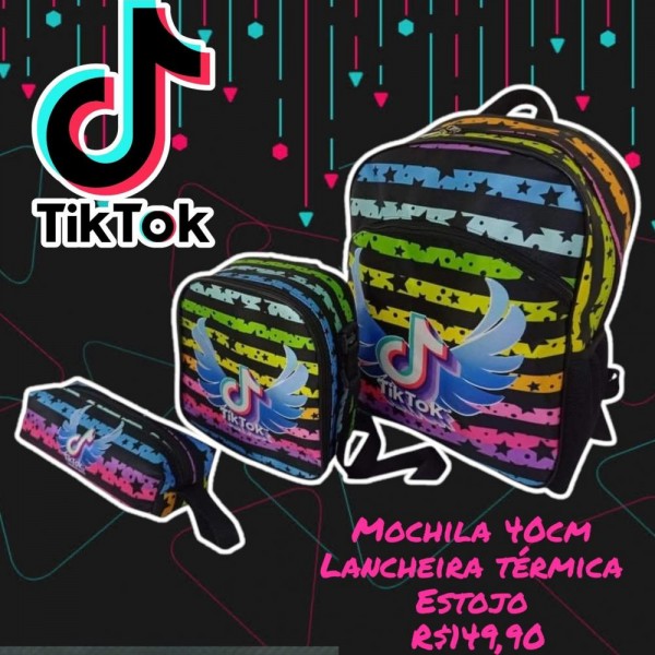 MOCHILA TIKTOK + LANCHEIRA + ESTOJO