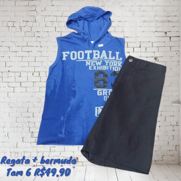 CONJ BERMUDA + REGATA AZUL TAM 6