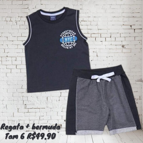 CONJ BERMUDA + REGATA PRETA  TAM 6