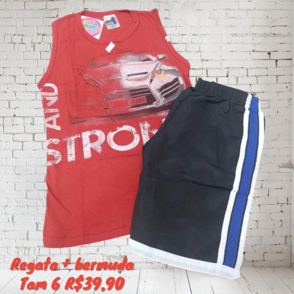 CONJ BERMUDA + REGATA VERMELHA  TAM 6