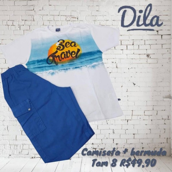 CONJ BERMUDA + CAMISETA SEA TRAVEL  TAM 8