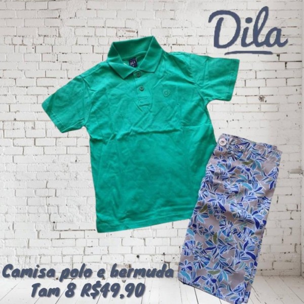CONJ BERMUDA + CAMISA POLO VERDE TAM 8