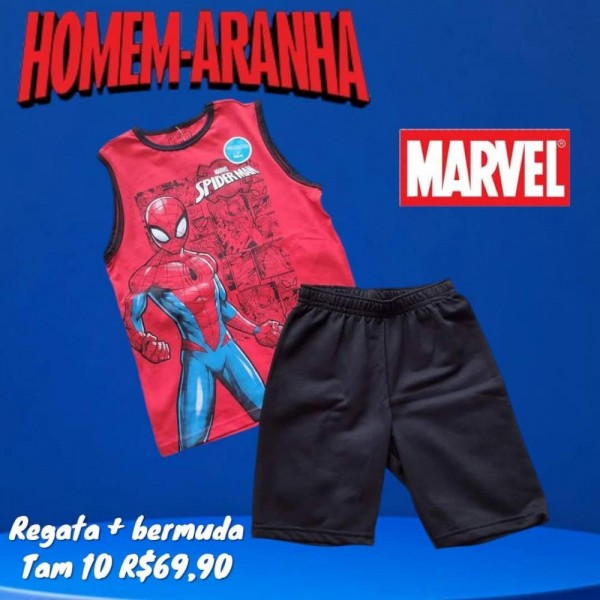 CONJ BERMUDA + REGATA HOMEM ARANHA  TAM 10