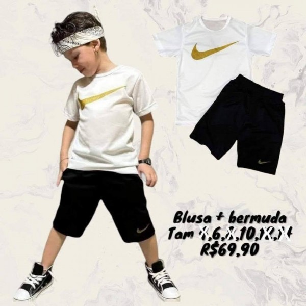 CONJ BERMUDA + CAMISETA NIKE DOURADO  TAM 10