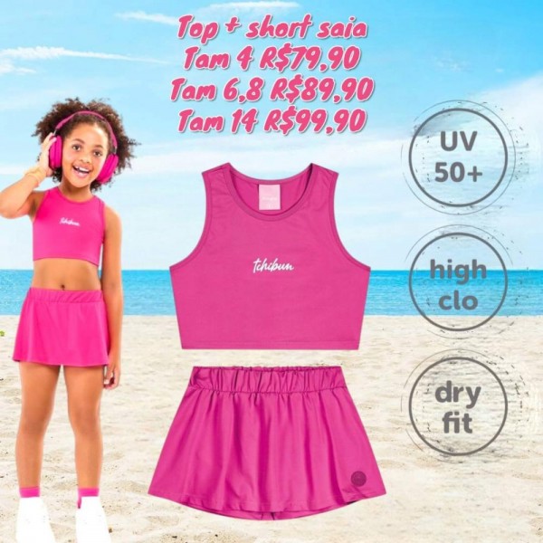 CONJ PRAIA SHORT SAIA + TOP ROSA TAM 14