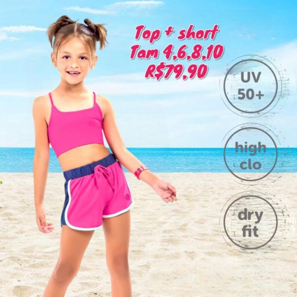 CONJ PRAIA SHORT + TOP ROSA TAM 8