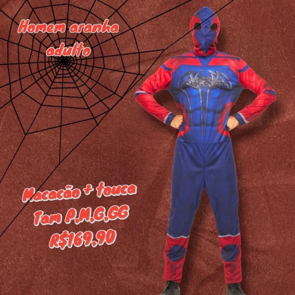 FANTASIA HOMEM ARANHA + MASCARA ADULTO  TAM G