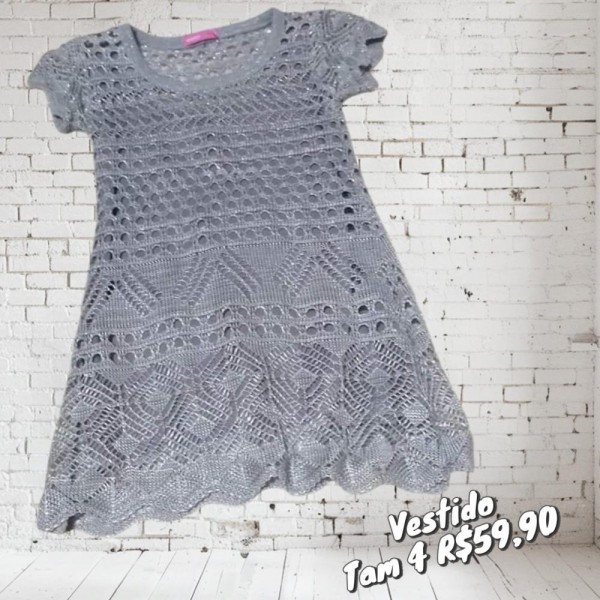 VESTIDO CROCHE CINZA TAM 4