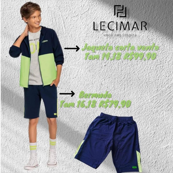 BERMUDA MOLETOM MARINHO C/ VERDE TAM 18