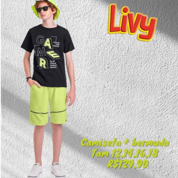 CONJ BERMUDA + CAMISETA GAMER PRETA  TAM 18