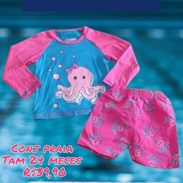 CONJ PRAIA BLUSA + SHORT POLVO MESES  TAM 24