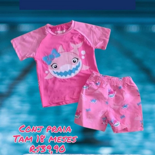 CONJ PRAIA BLUSA + SHORT TUBARAO MESES  TAM 18