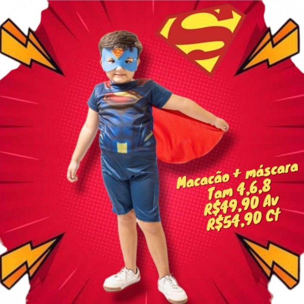 FANTASIA SUPER HOMEM + MASCARA  TAM 8