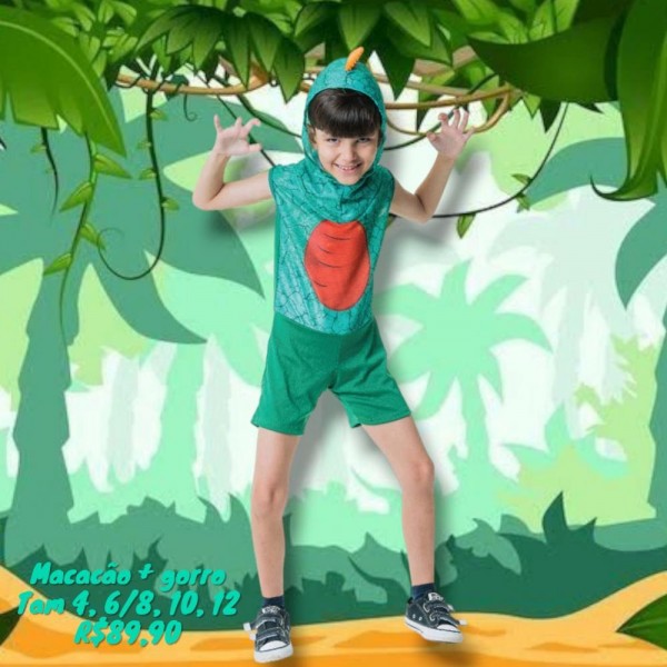 FANTASIA DINOSSAURO + GORRO  TAM 10
