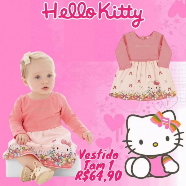 VESTIDO ML HELLO KITTY ROSA TAM 1