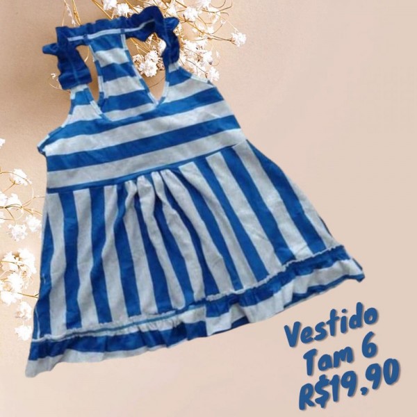 VESTIDO LISTRADO AZUL TAM 6
