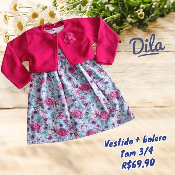 VESTIDO + BOLERO PINK FLORAL TAM 3