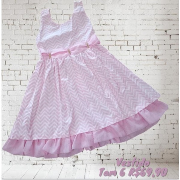 VESTIDO ROSA STRASS BRANCO TAM 6