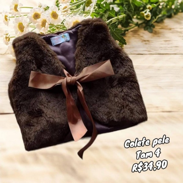 COLETE PELE MARROM TAM 4
