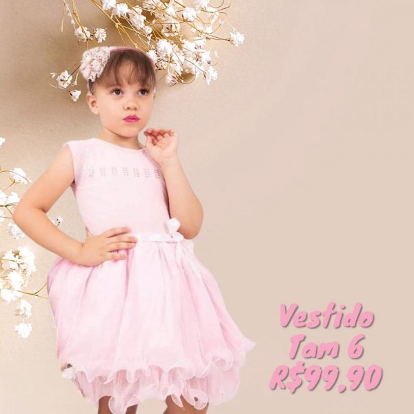 VESTIDO RENDA ROSA TAM 6