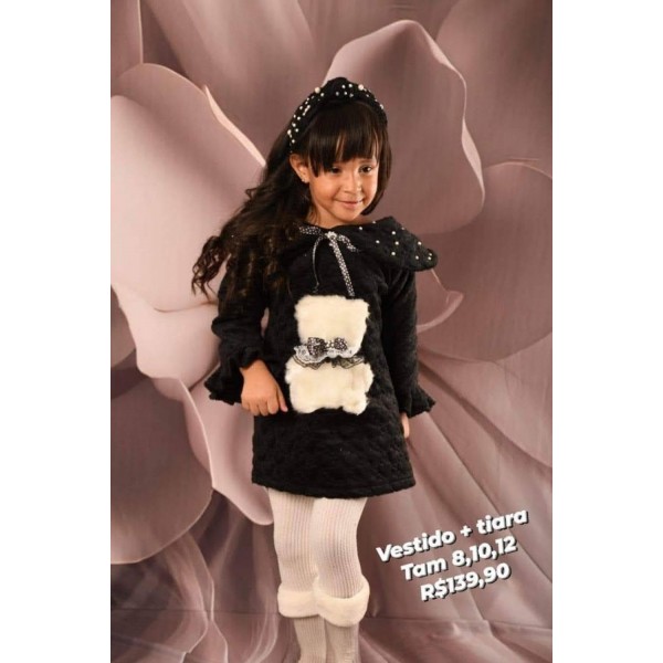 VESTIDO ML + TIARA PRETO TAM 12