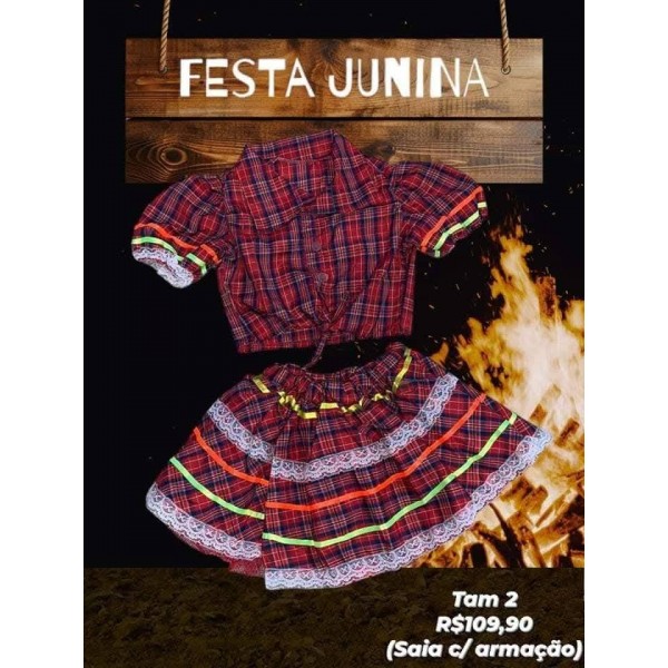 BLUSA + SAIA JUNINA VERMELHO TAM 2