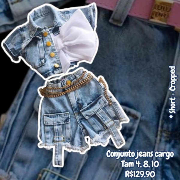 CONJ JEANS CARGO BLUSA + SHORT TAM 4