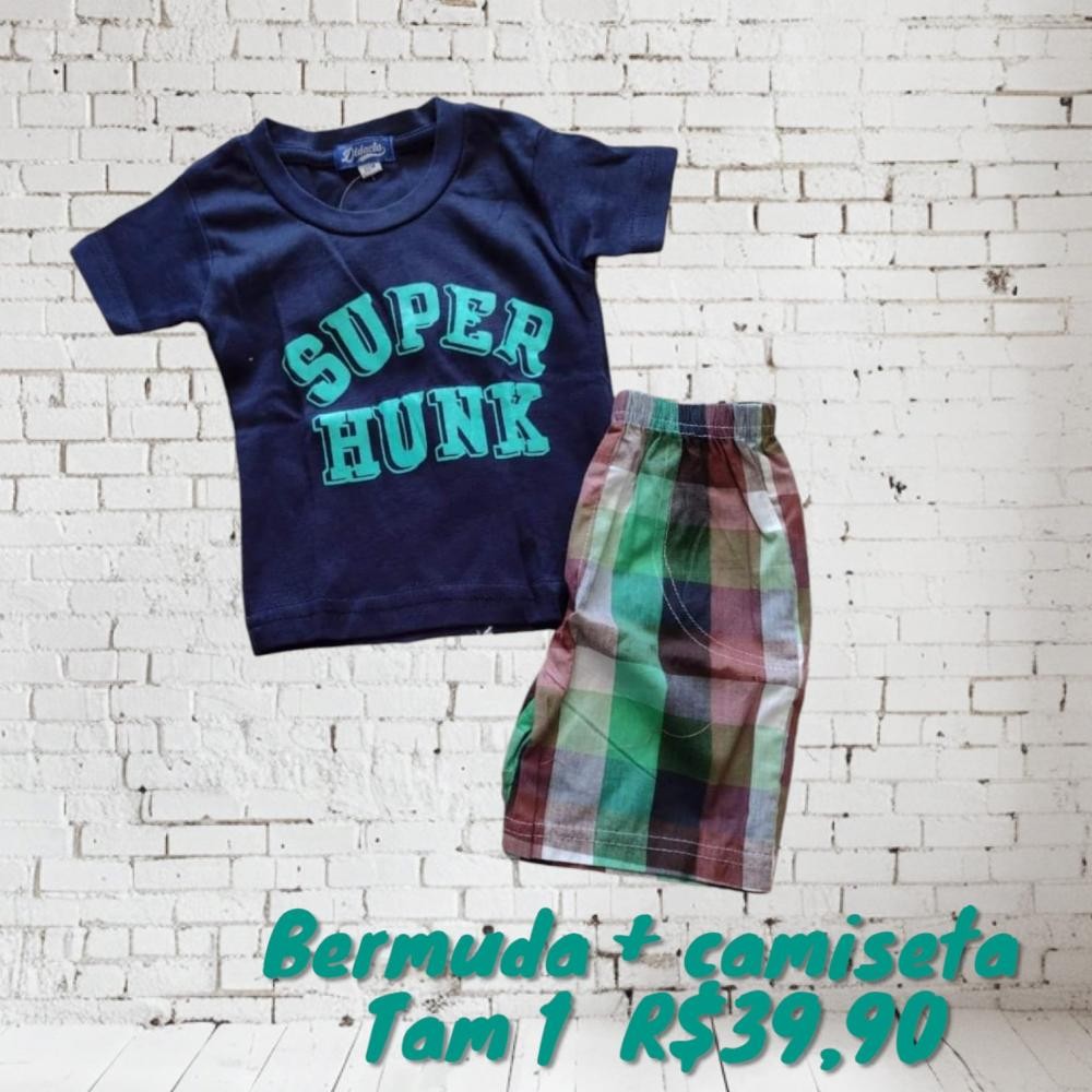 CONJ BERMUDA XADREZ + CAMISETA  TAM 1