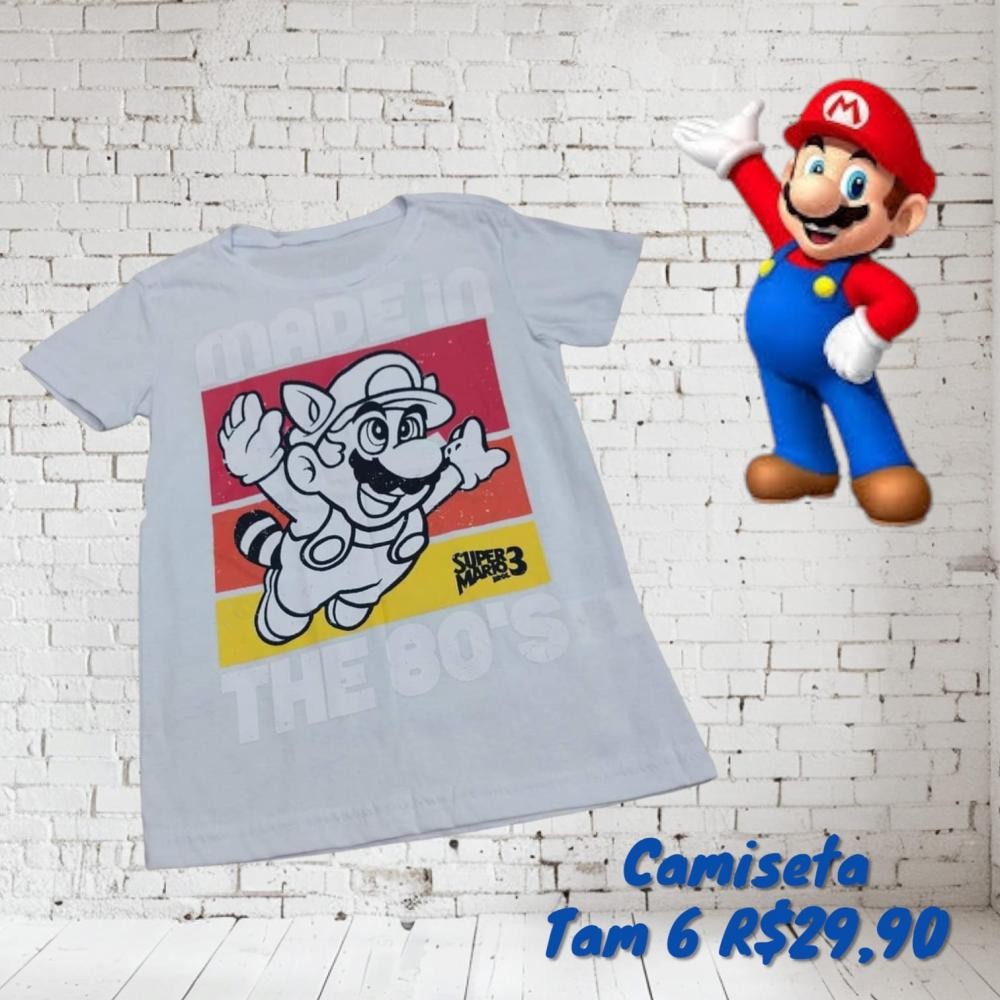 CAMISETA SUPER MARIO BRANCA  TAM 6