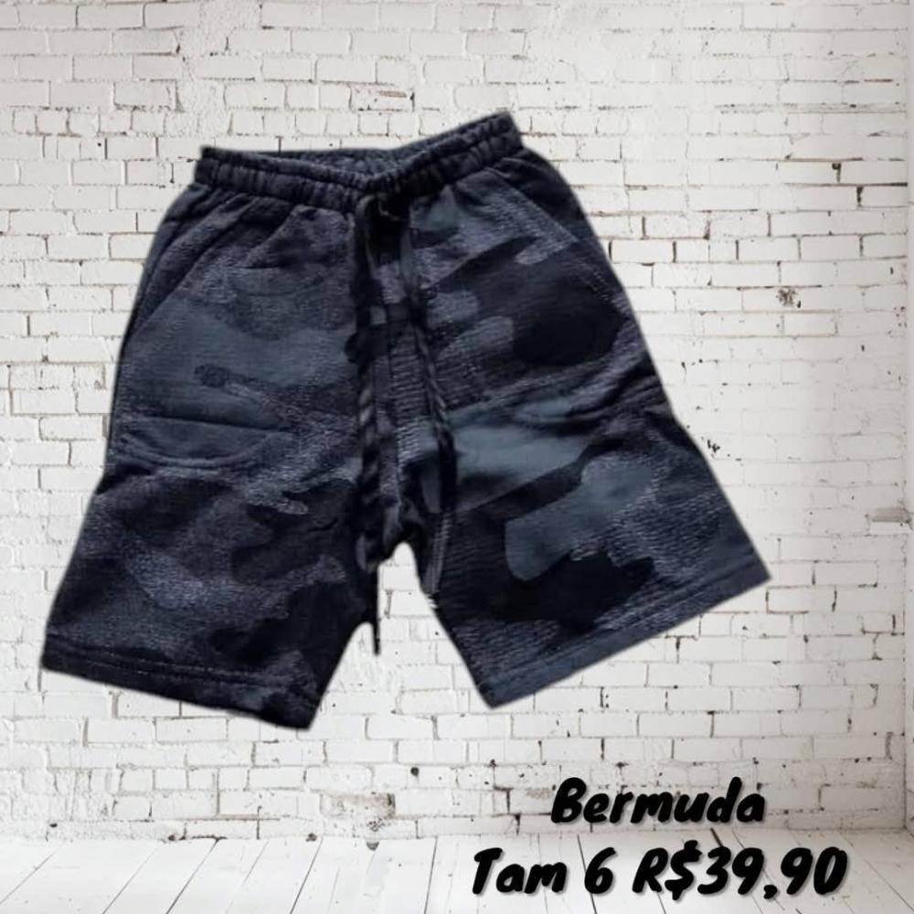 BERMUDA MOLETOM CAMUFLADA CINZA TAM 6