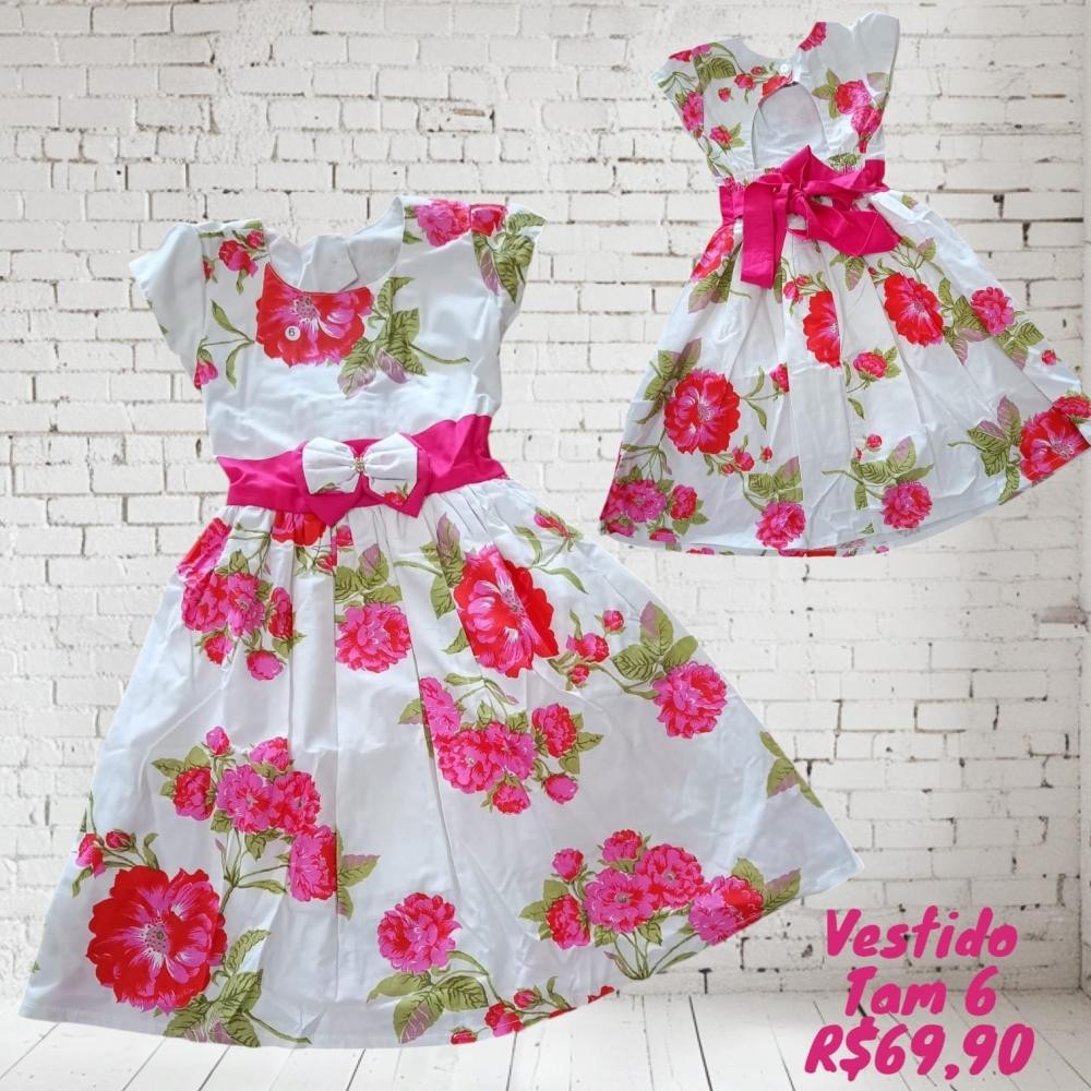 VESTIDO FLORAL ROSA BRANCO TAM 6